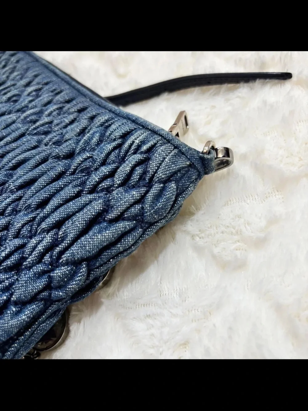 Miu Miu Navy Quilted Denim Crossbody with Crystal Accent